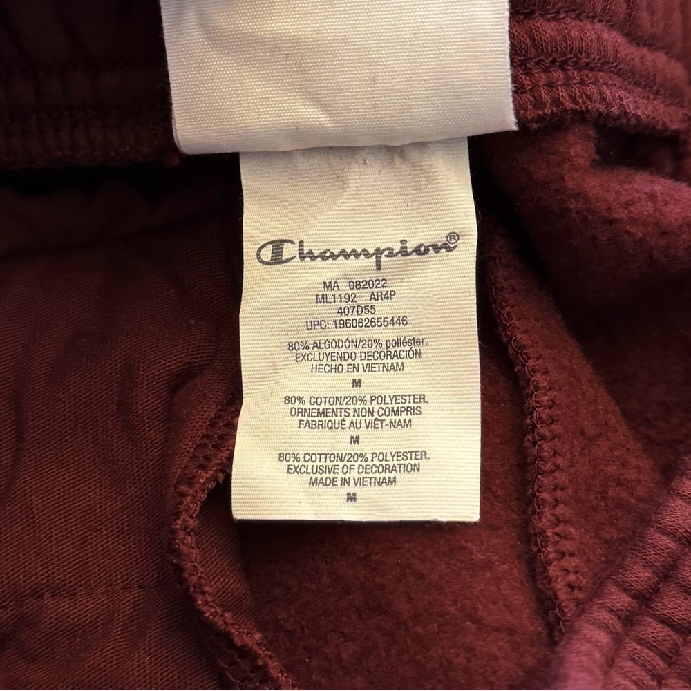 Champion Classic Fleece Sweatpants Medium Burgundy Wide Leg Joggers Gym Casual - Picture 3 of 15